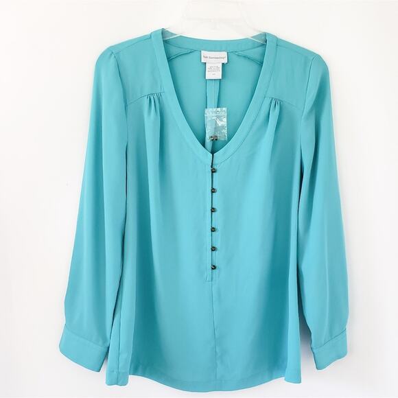 NEW Soft Surroundings Teal Blouse Studded Buttons Long Sleeve XSmall - Picture 1 of 5